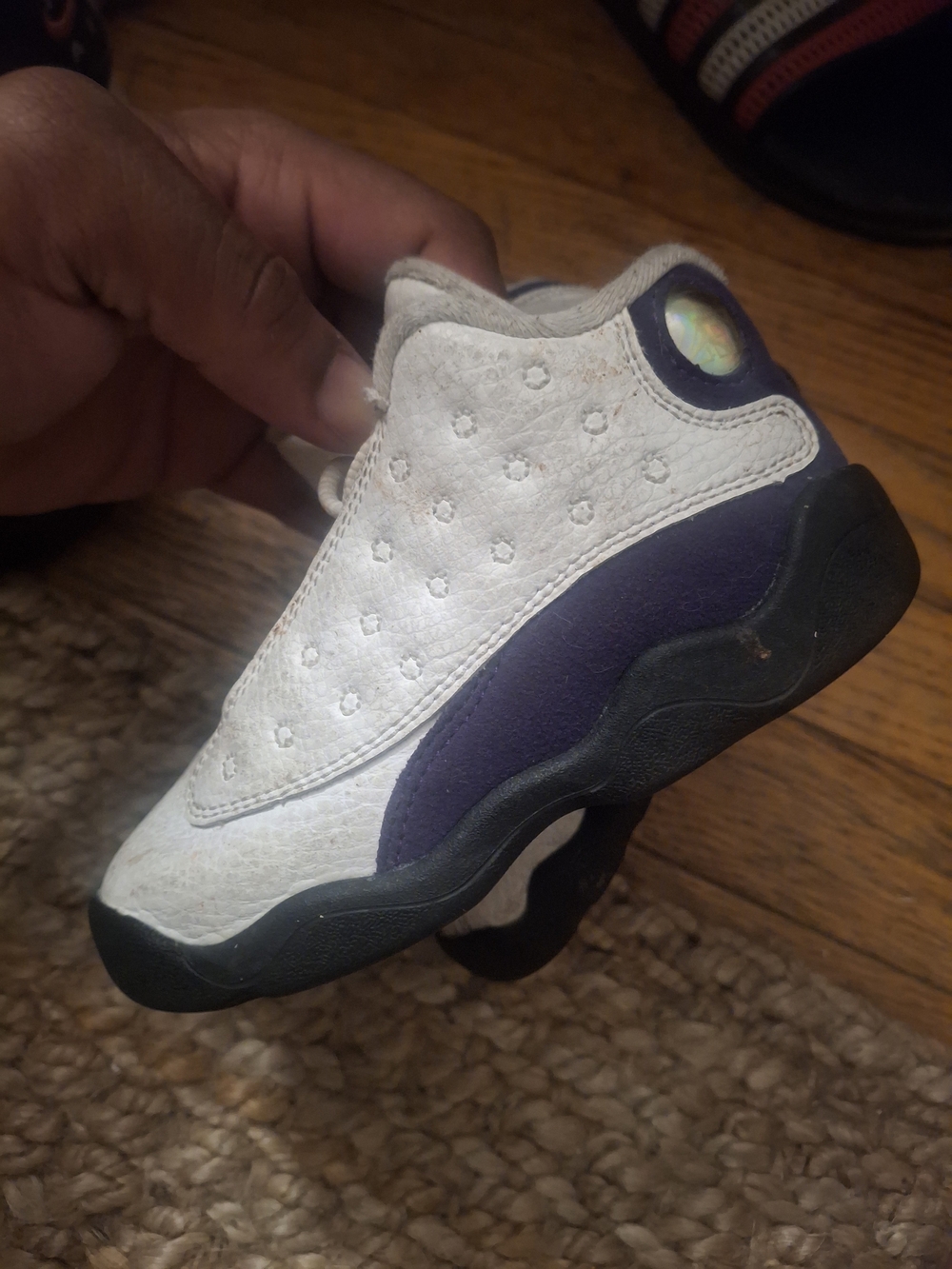 Kids Jordan 13's White and Purple